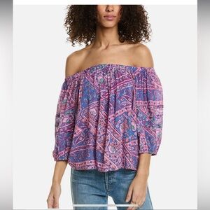 NWT ba&sh Fenji Off the‎ Shoulder Top in Blue Size Large